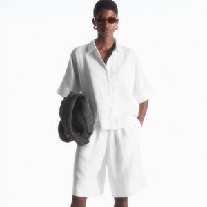 COS Elasticated White Linen Shorts